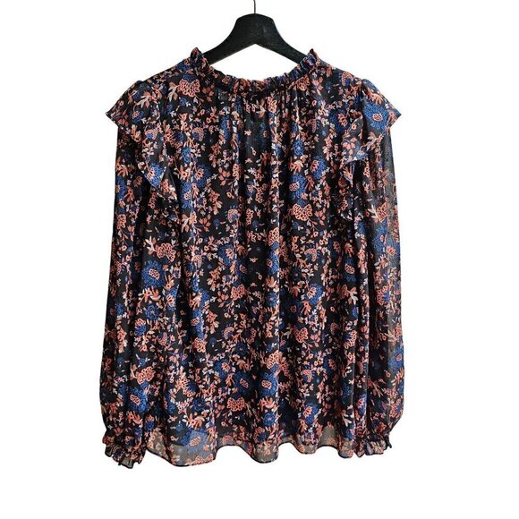 Joie Women's Floral Long Sleeve Blouse Size L Black Red & Blue Floral Size Large - Picture 2 of 12